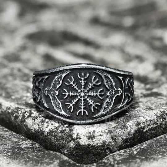 Norse Helm of Awe Eagle Stainless Steel Viking Ring - Gthic.com - Blog