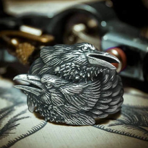 Odin Ravens Huginn and Munin Sterling Silver Viking Ring - Gthic.com - Blog
