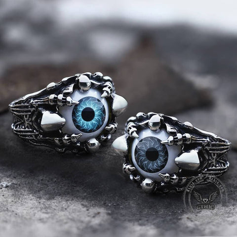 Greek Evil Eye Stainless Steel Skull Ring - Gthic.com