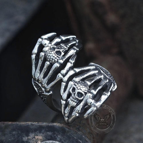 Double Ghost Head Stainless Steel Skull Ring - Gthic.com