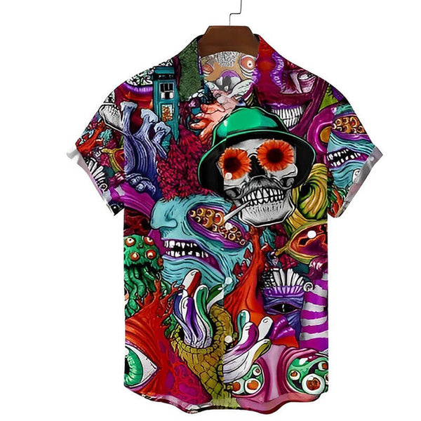 Camisa hawaiana de poliéster con calavera –