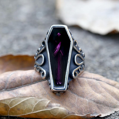Vampire Coffin Stainless Steel Skull Ring - Gthic.com