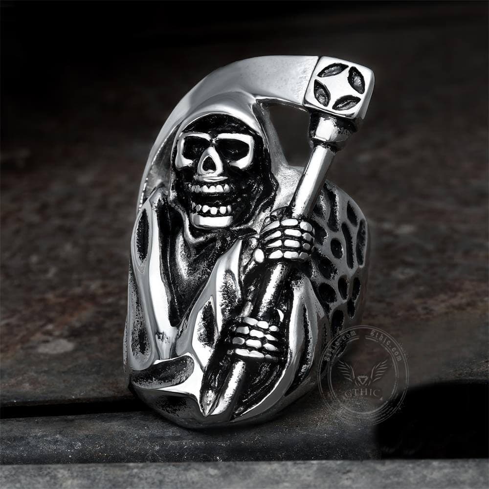 Death Sickle Stainless Steel Skull Ring – GTHIC
