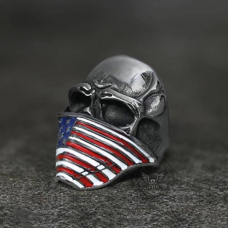 skull wearing american flag bandana