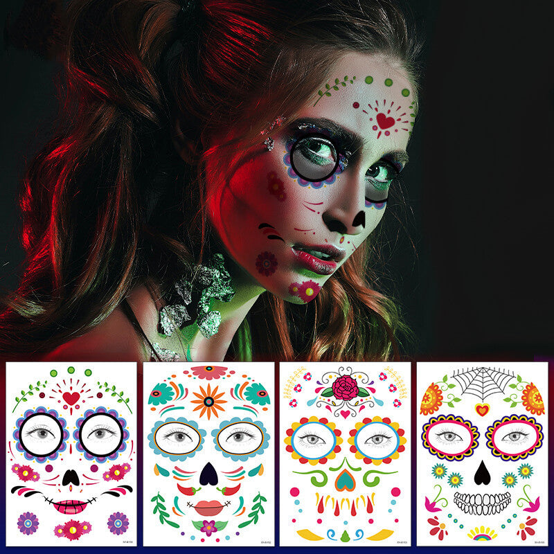 Kotbs 8 Sheets Halloween Temporary Tattoos Glitter Face Temporary Tattoo  Day of the Dead Skeleton Scar Full Face Mask Tattoo for Women Men Adult  Kids Boys Halloween Party Favor Supplies  Amazonin