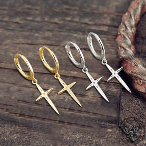 The Antichrist Hoop Earrings, 6 Different Size Upside-down Cross Charms  With Sterling Silver Hoop Earrings, Inverted Cross, Satanic Earrings