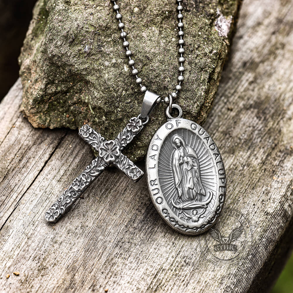 Virgin Mary Cross Stainless Steel Pendant Gthic 3884