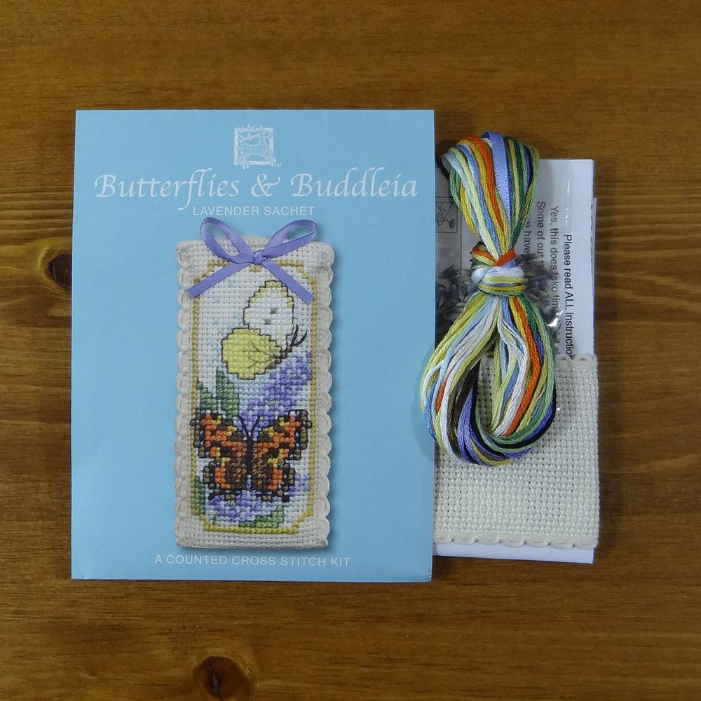 Butterflies And Buddleia Cross Stitch Lavender Sachet Kit At Button And