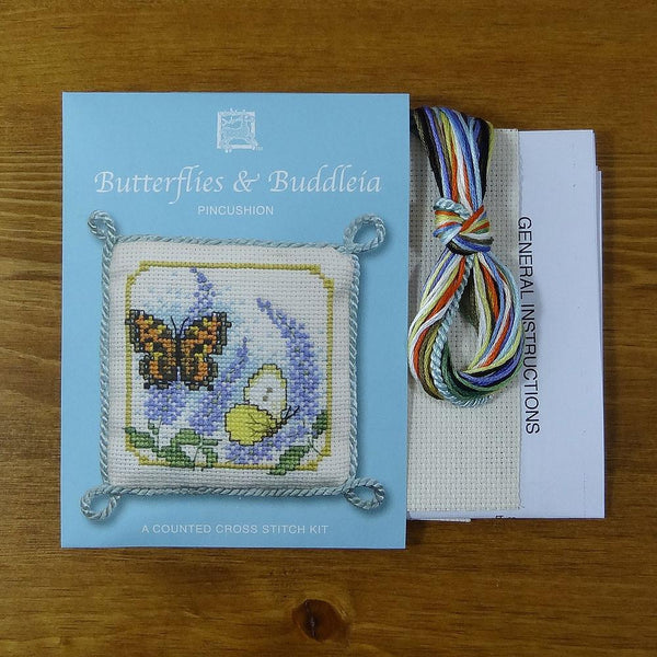 Butterflies And Buddleia Cross Stitch Pincushion Kit At Button And