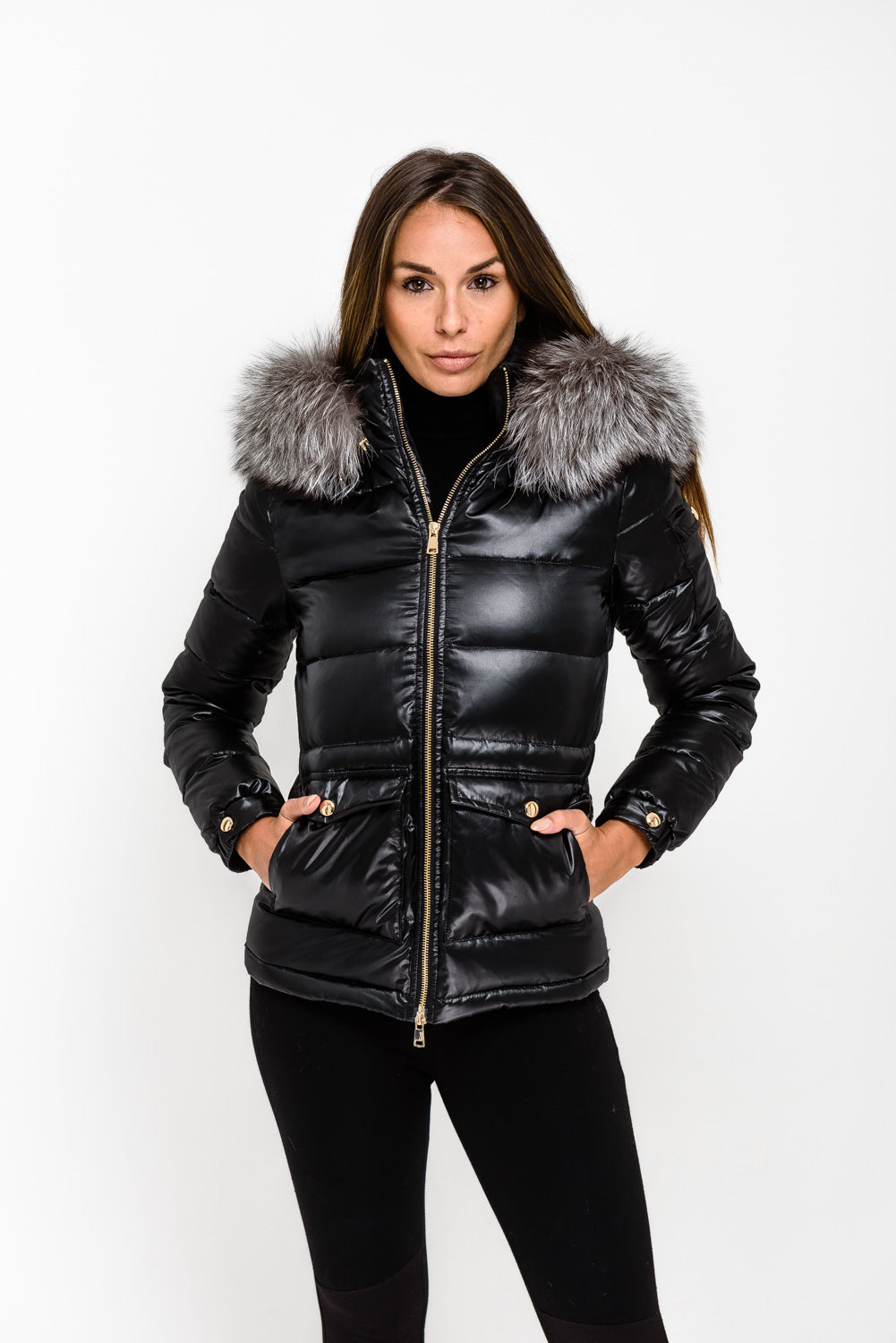 down coat with fur collar