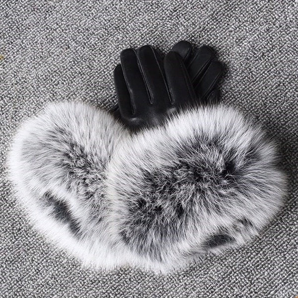 silver fox fur gloves