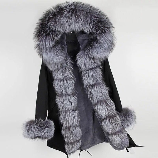 black fox fur collar coat