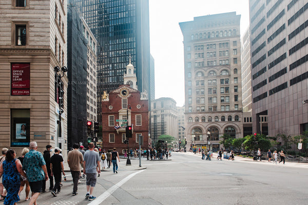 This Boston, MA photograph is taken from State Street, with the Old State House ahead.