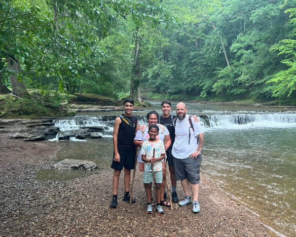 Belinda and her family on a hike