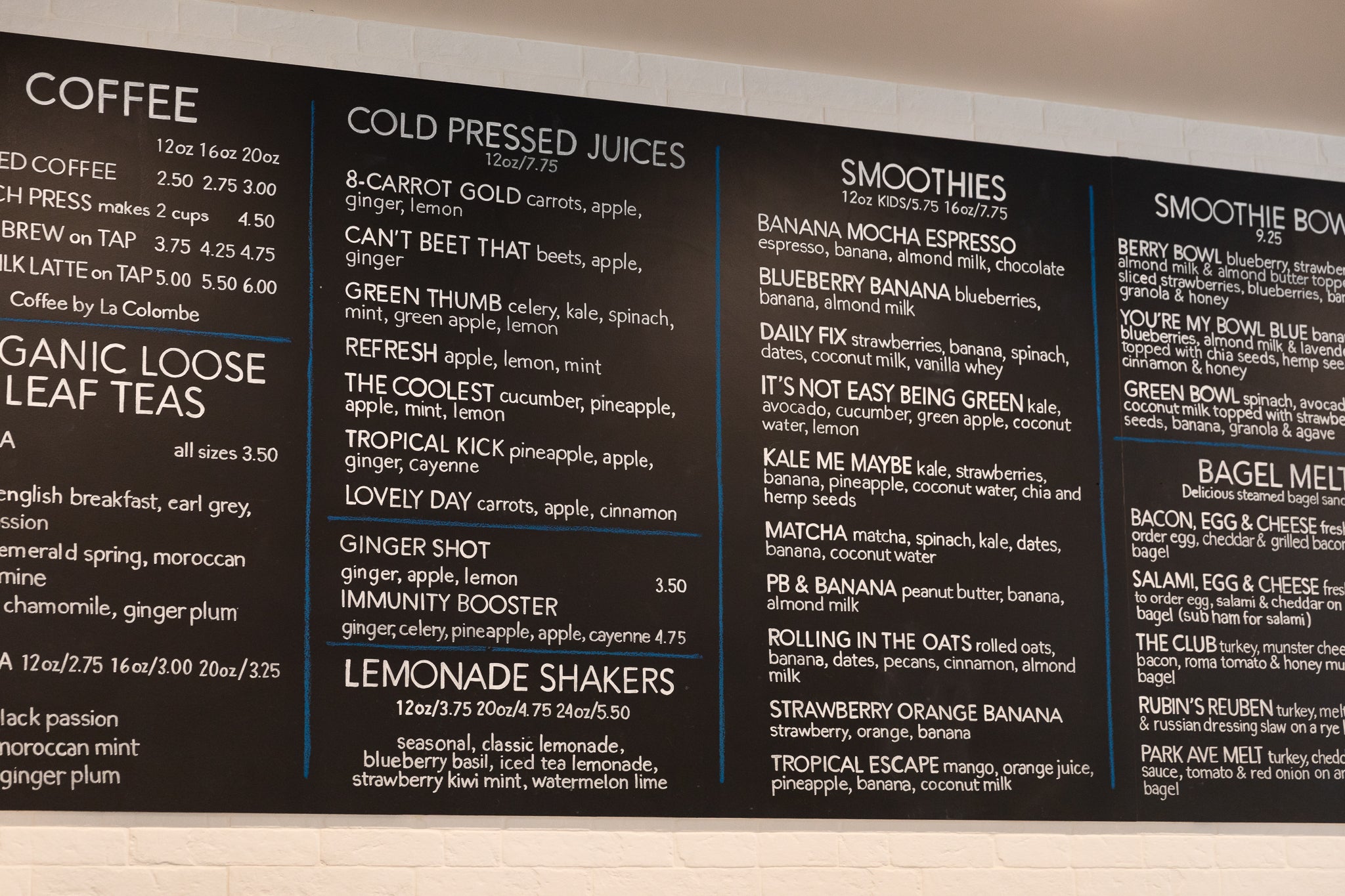 menu at hometown coffee and juice cafe