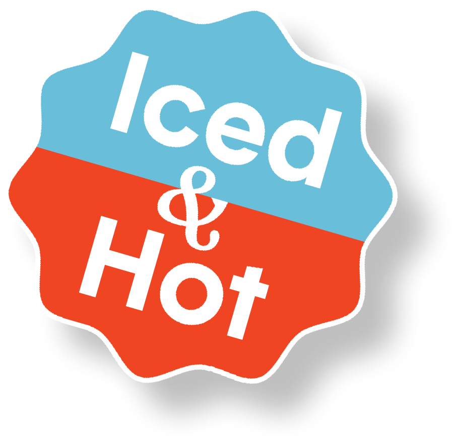 'Iced & Hot logo with blue and red colors.'