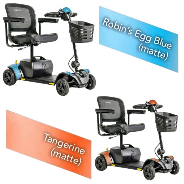 Pride Go-Go Elite Traveller 2 4-Wheel Mobility Scooter SC442E Robin's Egg Blue and tangerine Color Shrouds