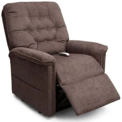 Image of a Pride Mobility Heritage Collection 3-Position Lift Chair in Walnut color. The chair is shown from a footrest view, displaying its elegant design and comfortable upholstery.