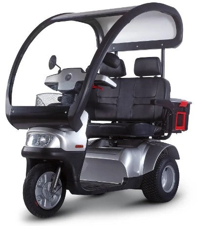 AFIKIM Afiscooter S3 3-Wheel Dual Seat Scooter Silver Color with hard Top Canopy