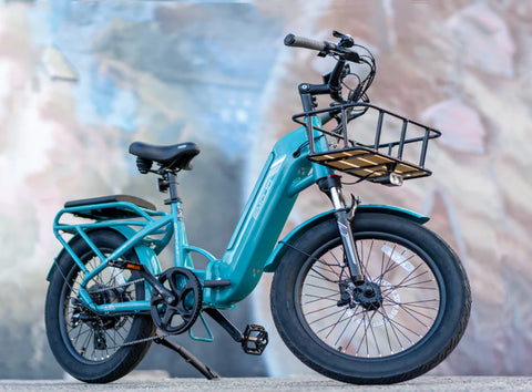 green bobcat electric bike with front basket