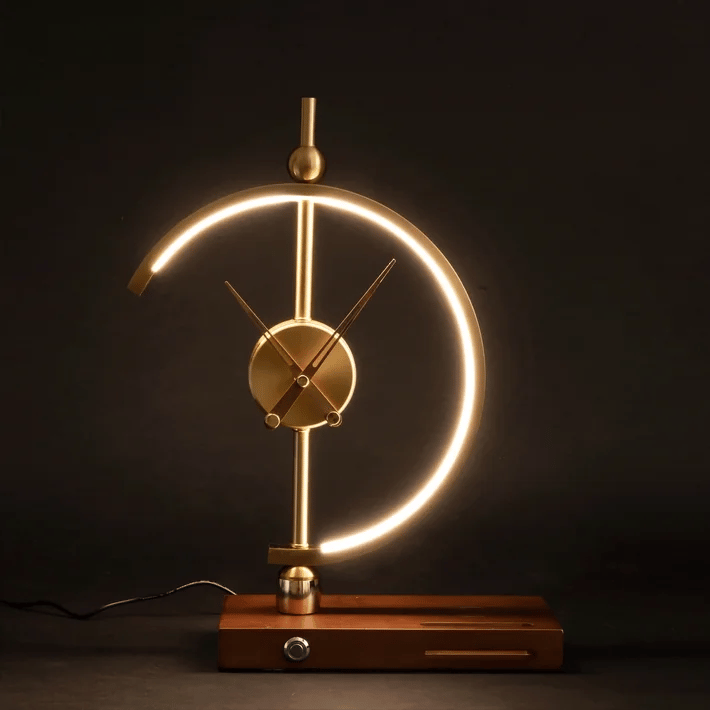 Bronze LED Clock Lamp w/ Qi Wireless Charger