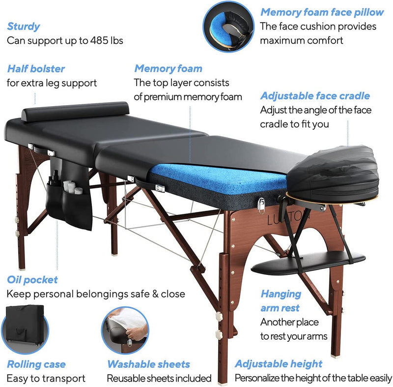 Luxton Home Premium Memory Foam Massage Table with Rolling Carrying Travel Case, Washable Sheets and More - Thicker and