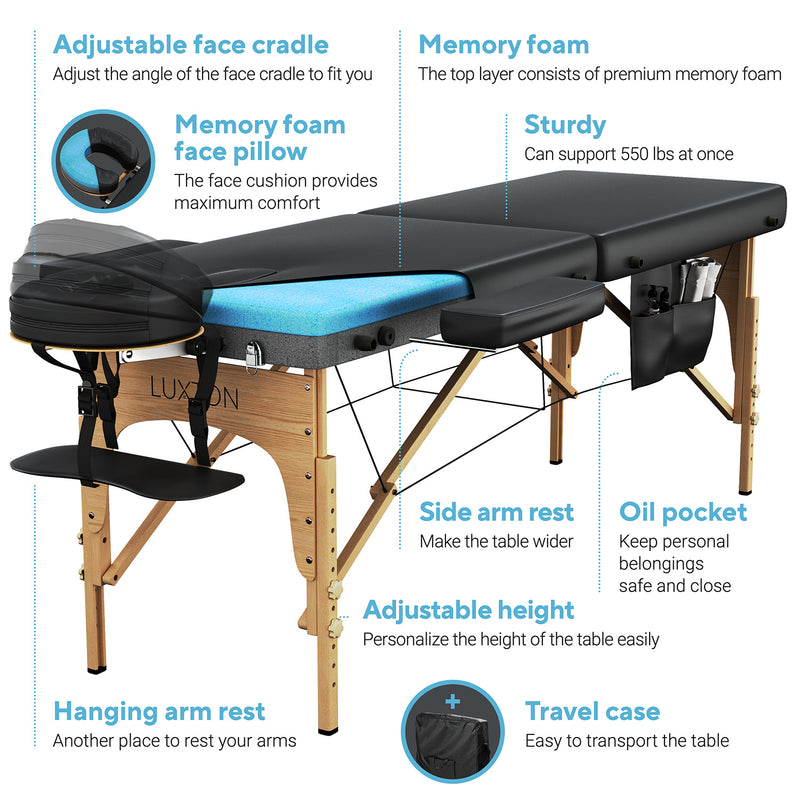 Luxton Home Women’s Premium Memory Foam Massage Table With Custom Breast  Holes and Custom Sheets - Rolling Carrying Travel Case - Easy Set Up 