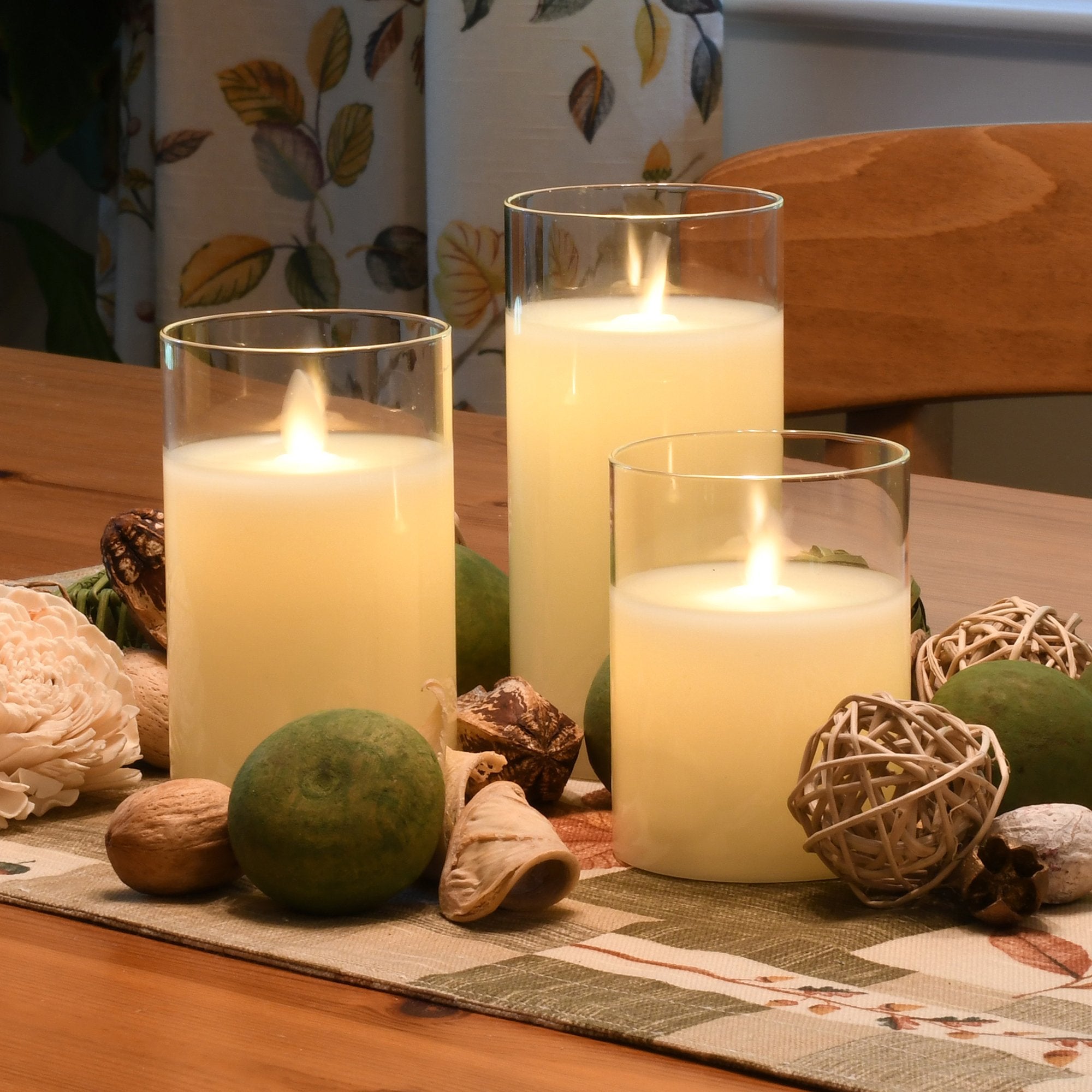 Glass Hurricane Moving Flame LED Candles in Cream