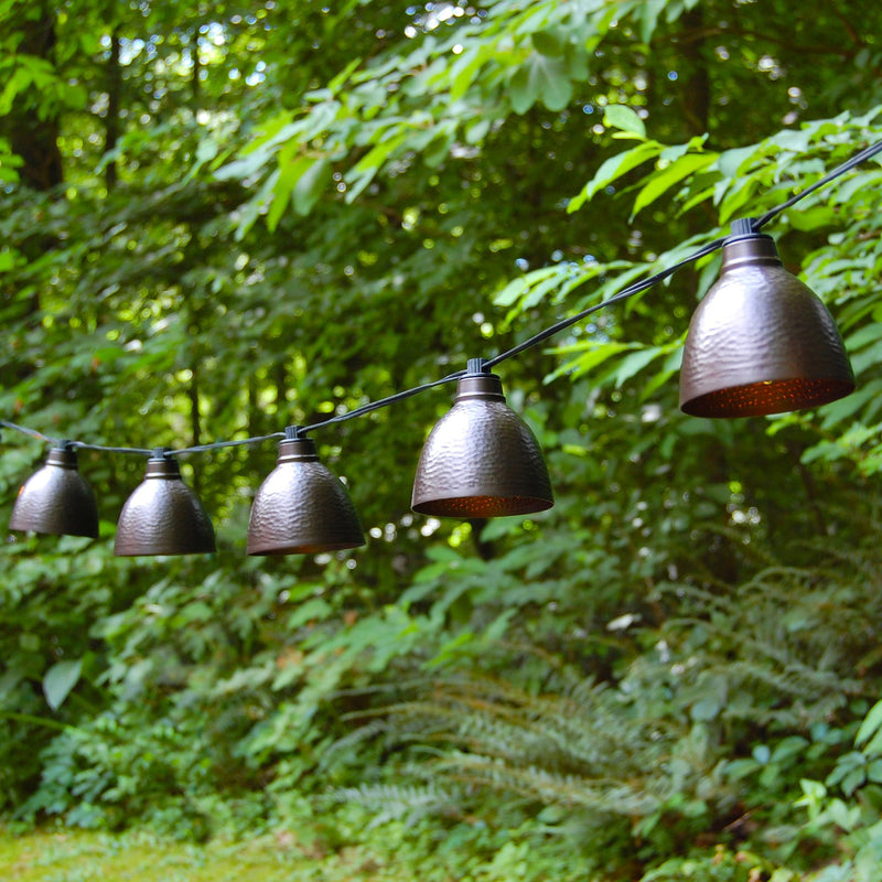 Electric Cafe String Lights with 10 Bronze Metal Shades 