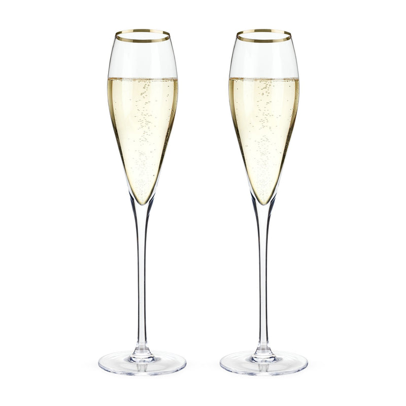 Viski Gold-Rimmed Crystal Champagne Flutes - Premium Crystal Clear