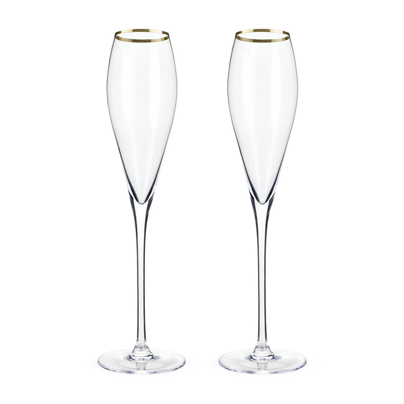 Gold-Rimmed Crystal Tulip-Form Wineglasses with Faceted Stems (8