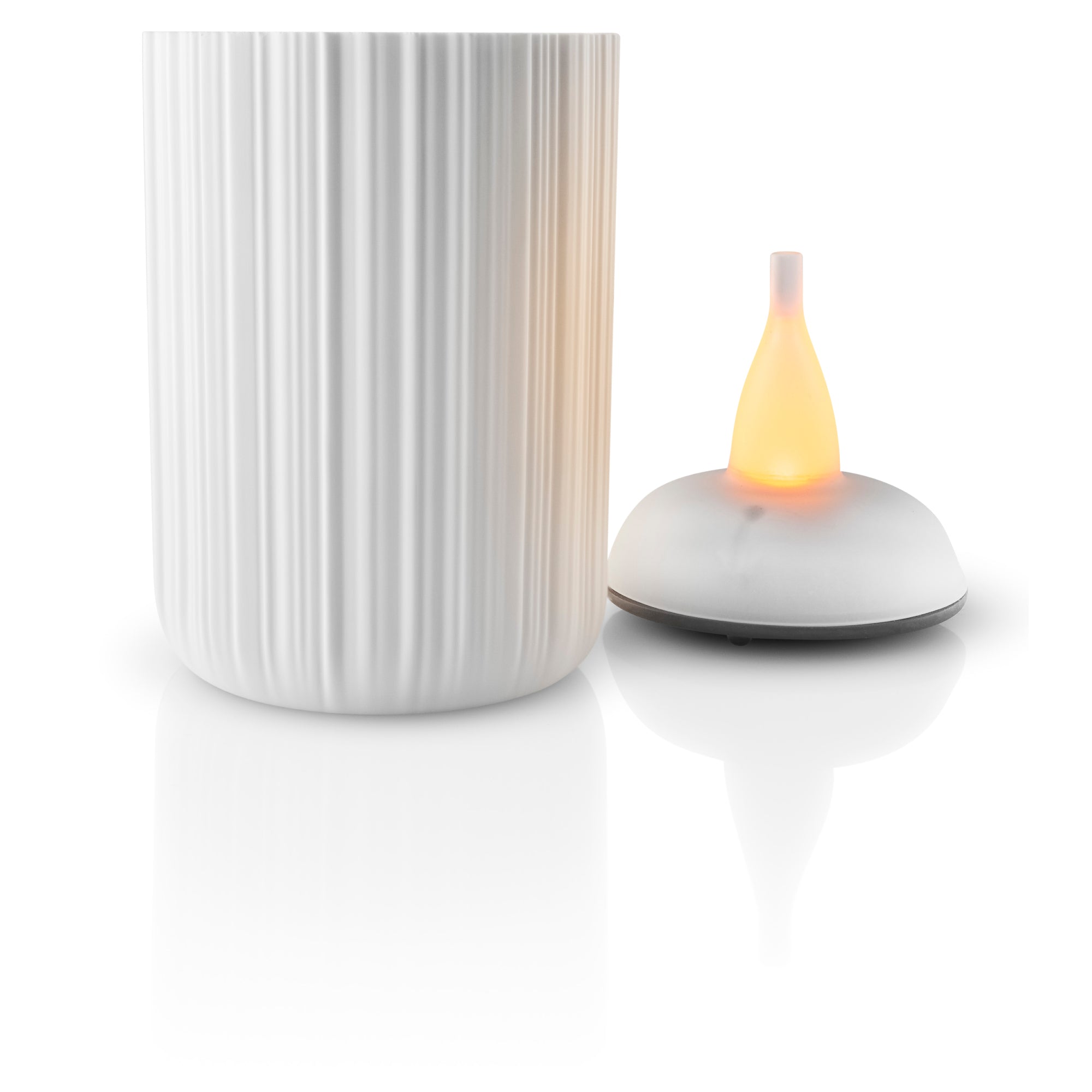 Porcelain Candle Holder w/ LED in White, Size Medium-11cm
