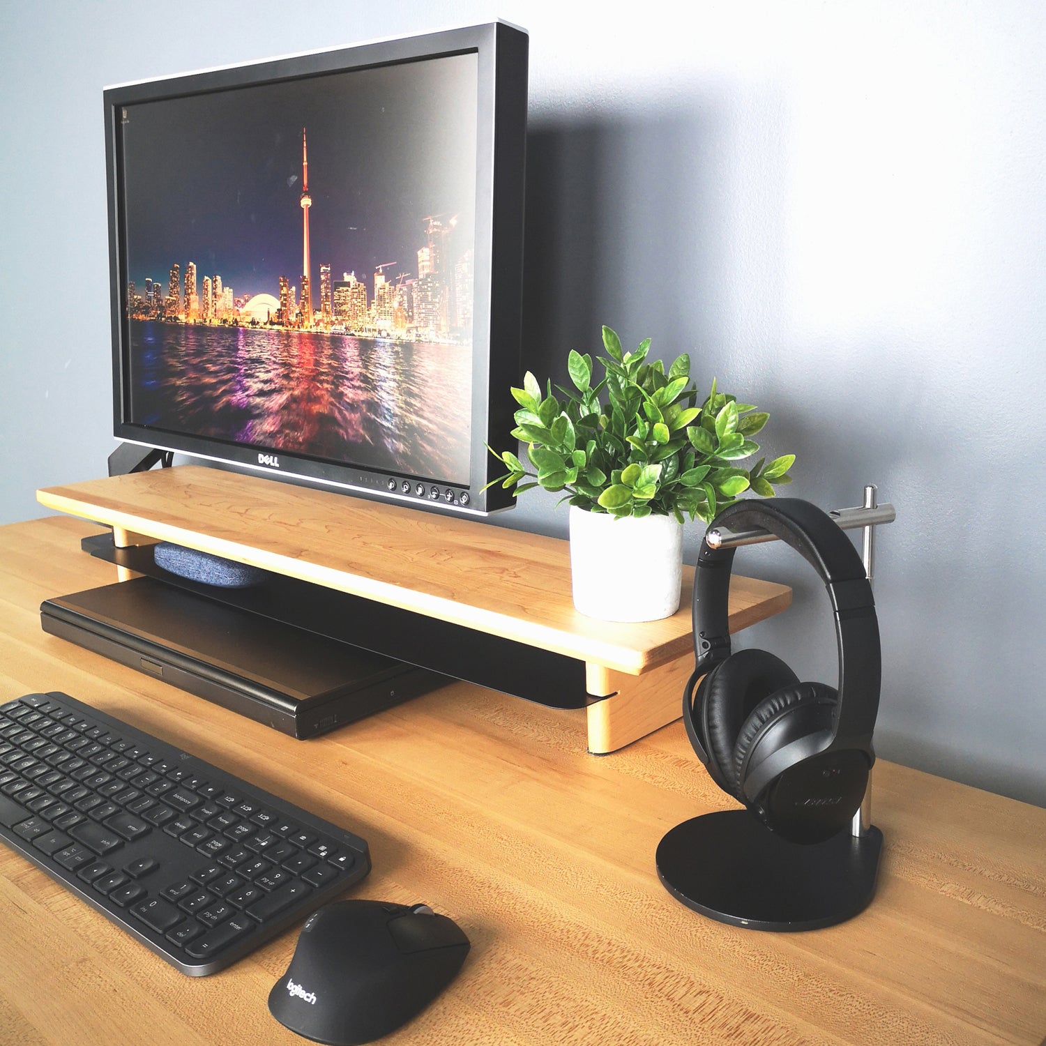 Solid Walnut Monitor Stand Desk Riser Brookstone