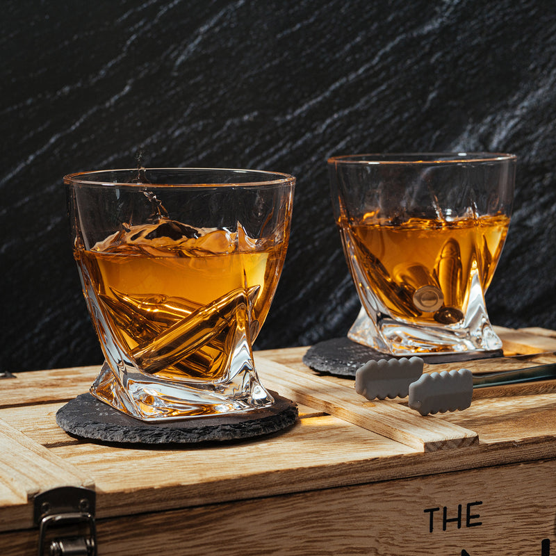 Luxurious Twist Glasses with Bullet Whiskey Stones Gift Set