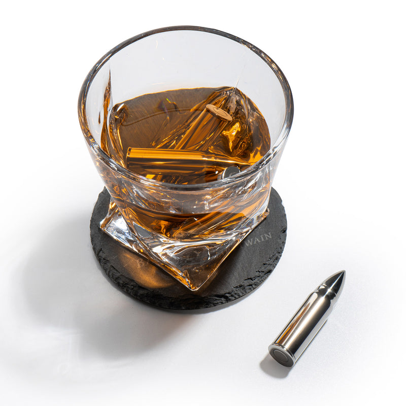 Custom Square Whiskey Glass Set with Bullet Whiskey Stones - Chic Makings