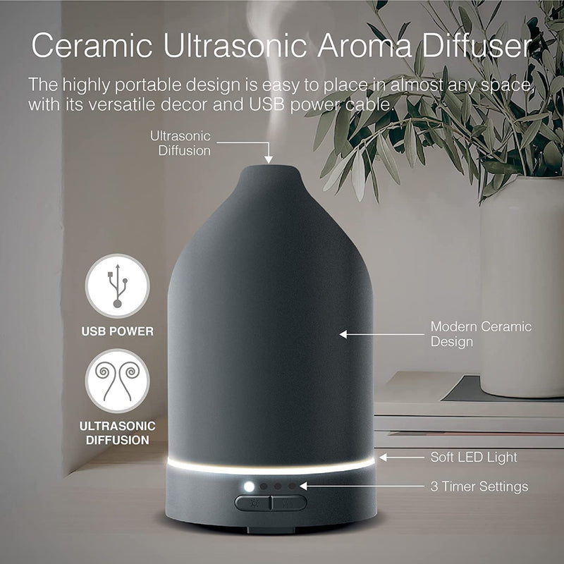 Brookstone Ceramic Diffuser Essential Oil Diffuser 60ml Tank Black