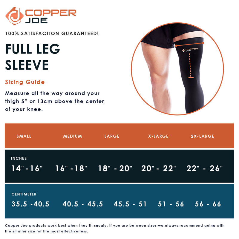 Copper Joe Full Leg Compression Sleeve - Support for Knee, Thigh, Calf,  Arthritis, Running and Basketball. Single Leg Pant - Large