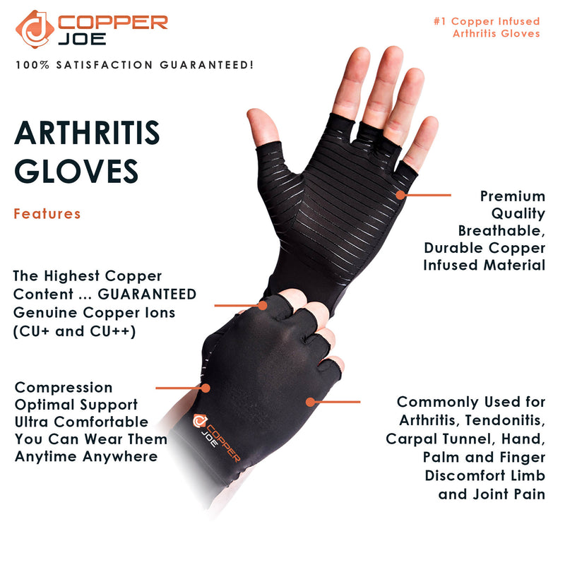 Copper Joe Half Finger Compression Arthritis Gloves, Size Small - Yahoo  Shopping
