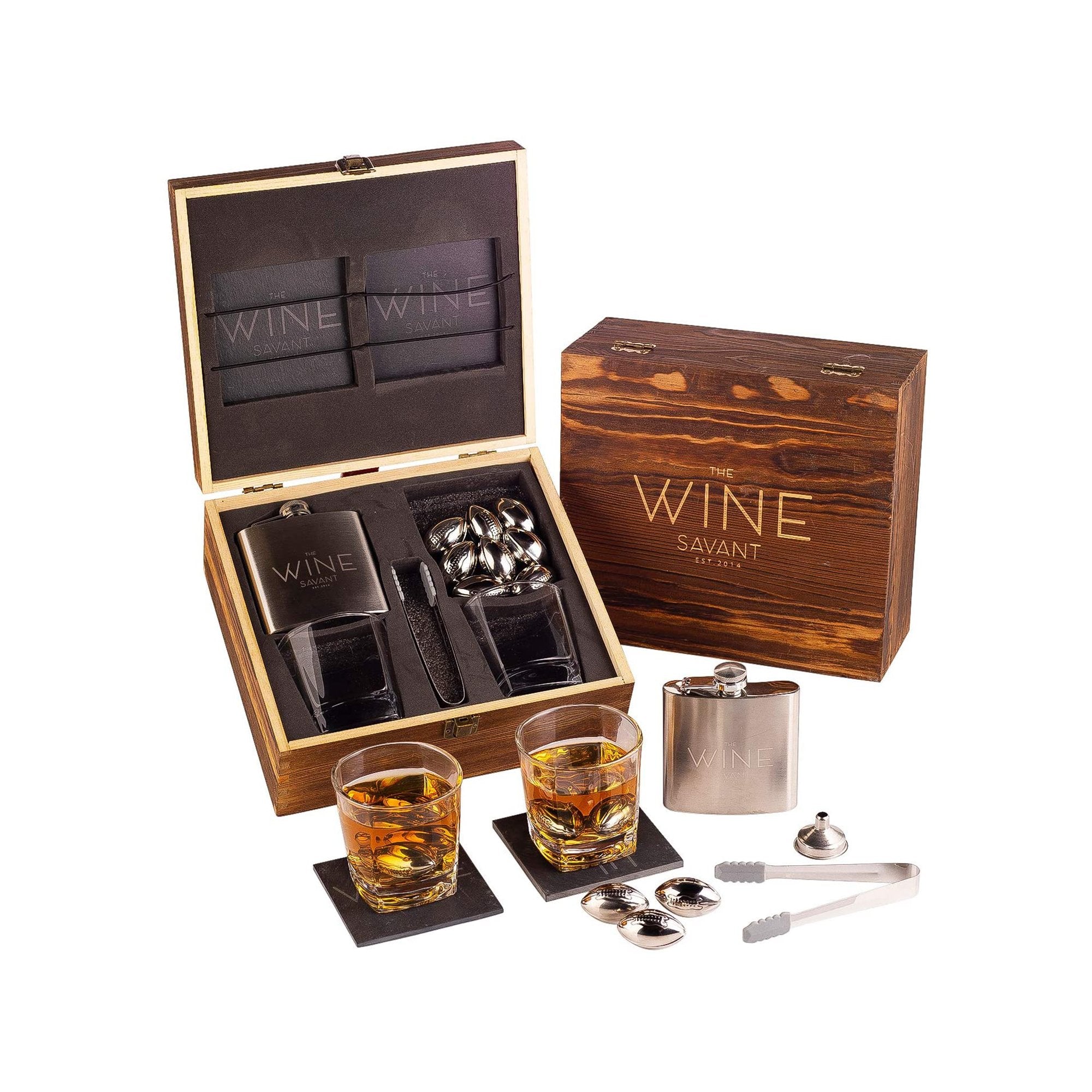 The Wine Savant Whiskey Glasses And Football Chilling Stones Gift Set in Silver