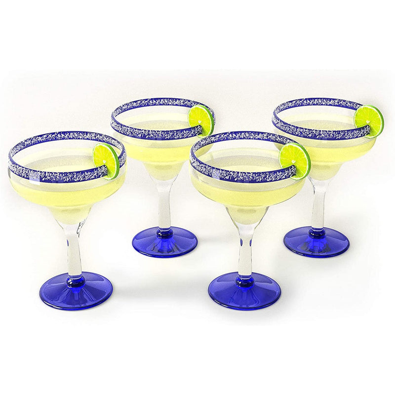 Mexican Hand Blown Glass–set of 4 Margarita Glasses Confetti Rock 16 Oz for  sale online