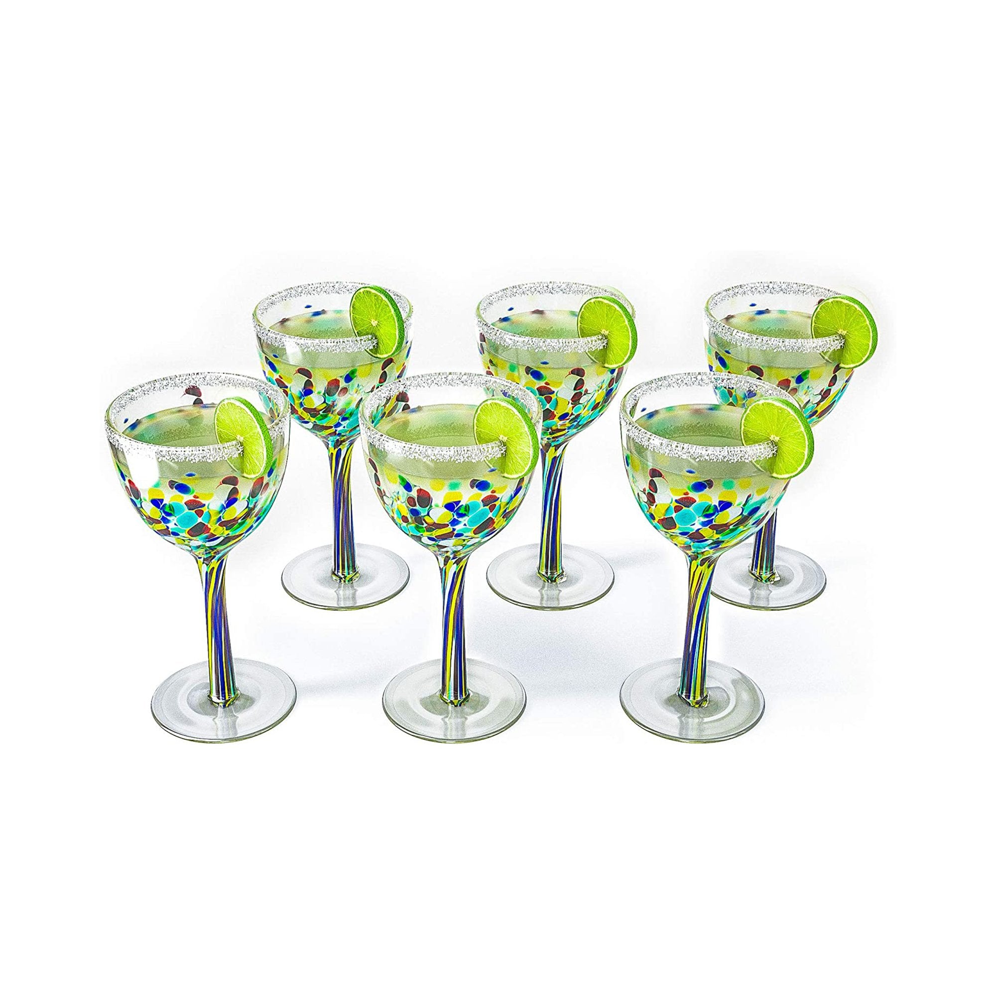 Mexican Wine Glasses Set of 6, Pebble Confetti Mexican Luxury Hand Blown Wine and Water Glasses (8 ounces each)