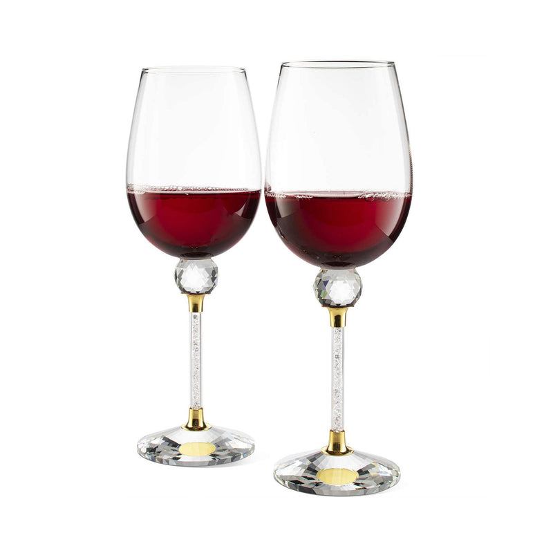 Set of 4 Red Teardrop Long Stem Clear Glass Wine Glasses Elegant
