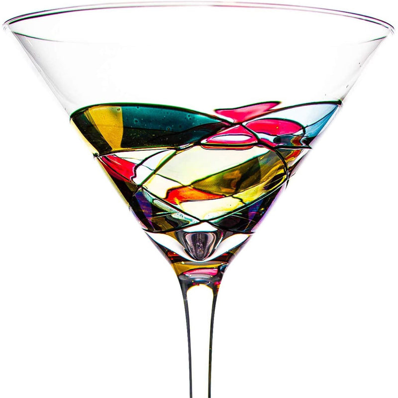 The Wine Savant - Hand Painted Stained Glass Martini Glasses 8 oz - Crystal Glass with Stem - Set of 2