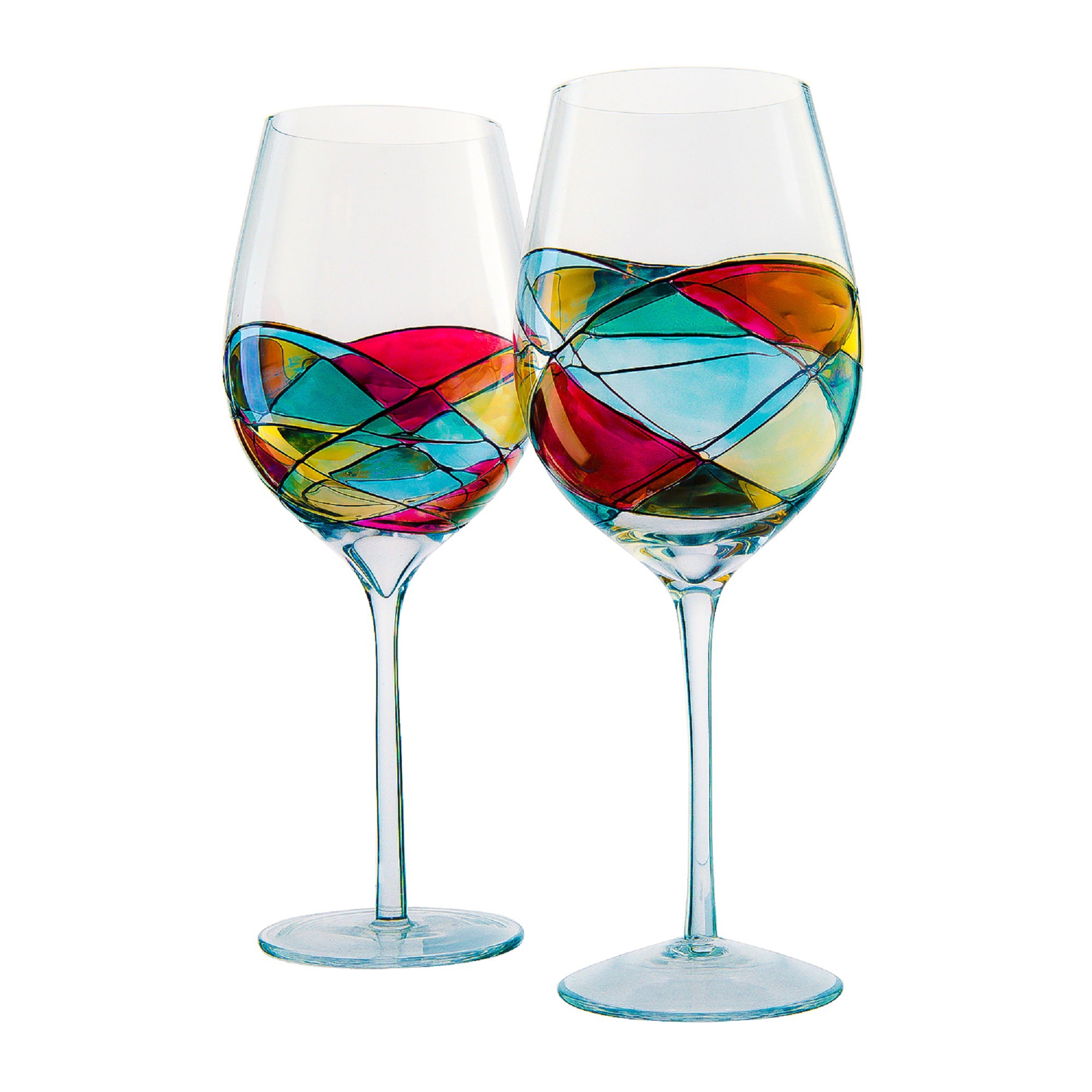 European Romance 2 Large Hand Painted Wine Glasses