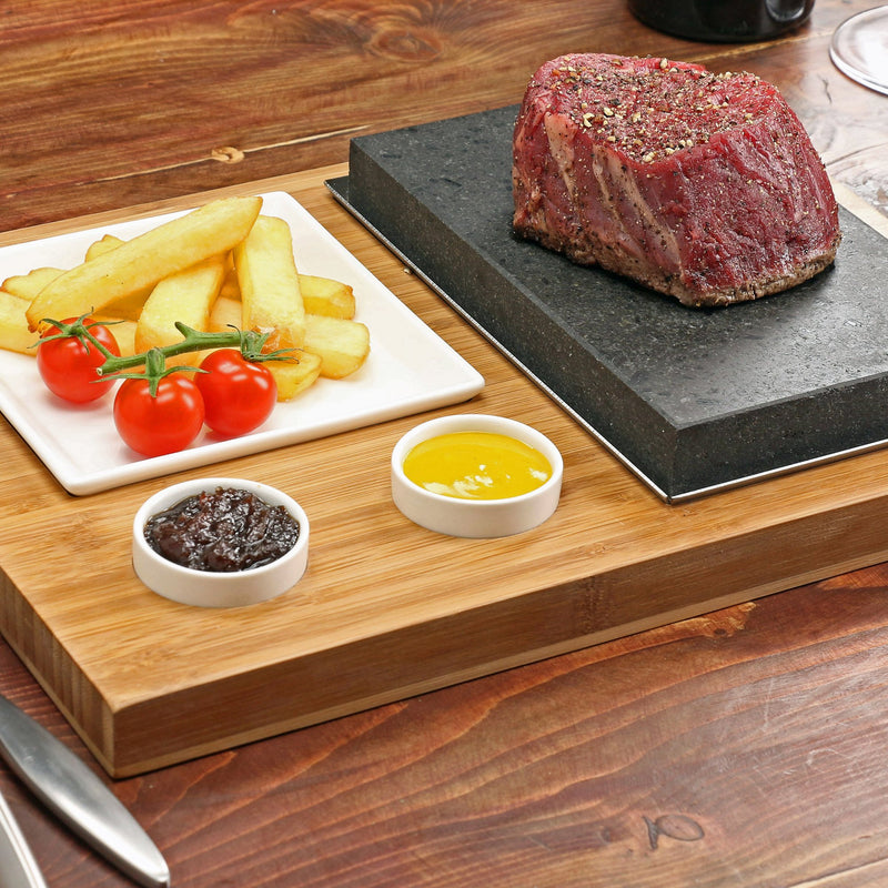 NutriChef Hot Lava Stone Sizzling Steak Plate: Grilled Meat Food  Presentation Serving Platter Set with Stainless Steel Knives PKLVST41 - The  Home Depot