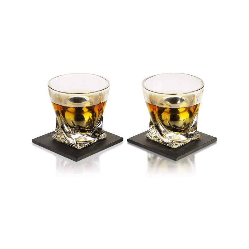 Whiskey Glass Set of 2, Crystal Glasses with Chilling Stones