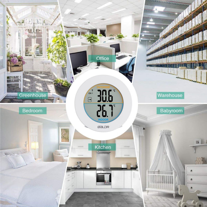 BALDR Wireless Indoor/Outdoor Thermometer - Surface or Wall Mounted  Temperature Monitor, 2.5” LCD Display Thermometer with Min/Max Records &  Trend