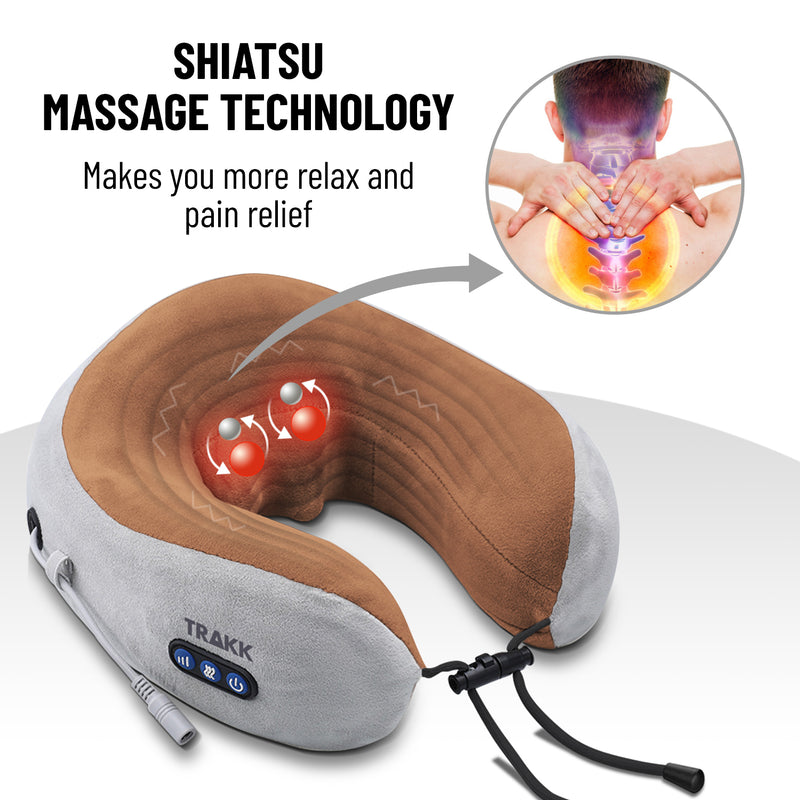 TRAKK Shiatsu Back and Neck Shoulder Heated Full Body Massager Pillow -  Black 