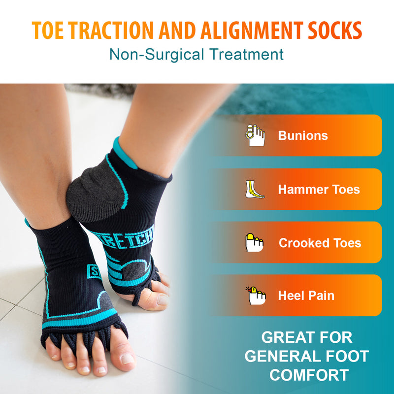 Toe Separator Socks by Stretch; Toe Spacer Foot Alignment Sock for Bun