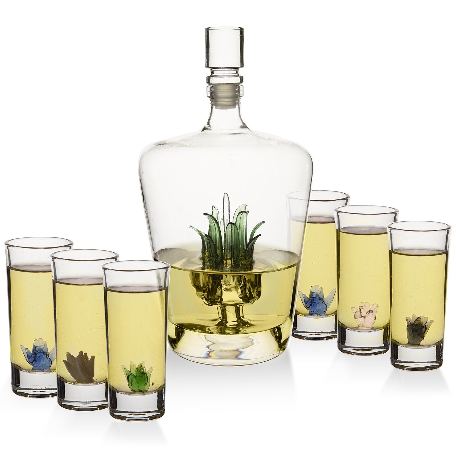 Tequila Decanter Set With Agave Decanter And 6 Agave Shot Glasses ...